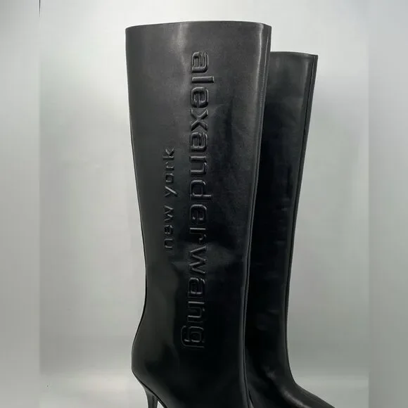 Alexander Wang Delphine brand-embossed leather heeled knee-high boots size 36.5 - Picture 6 of 15